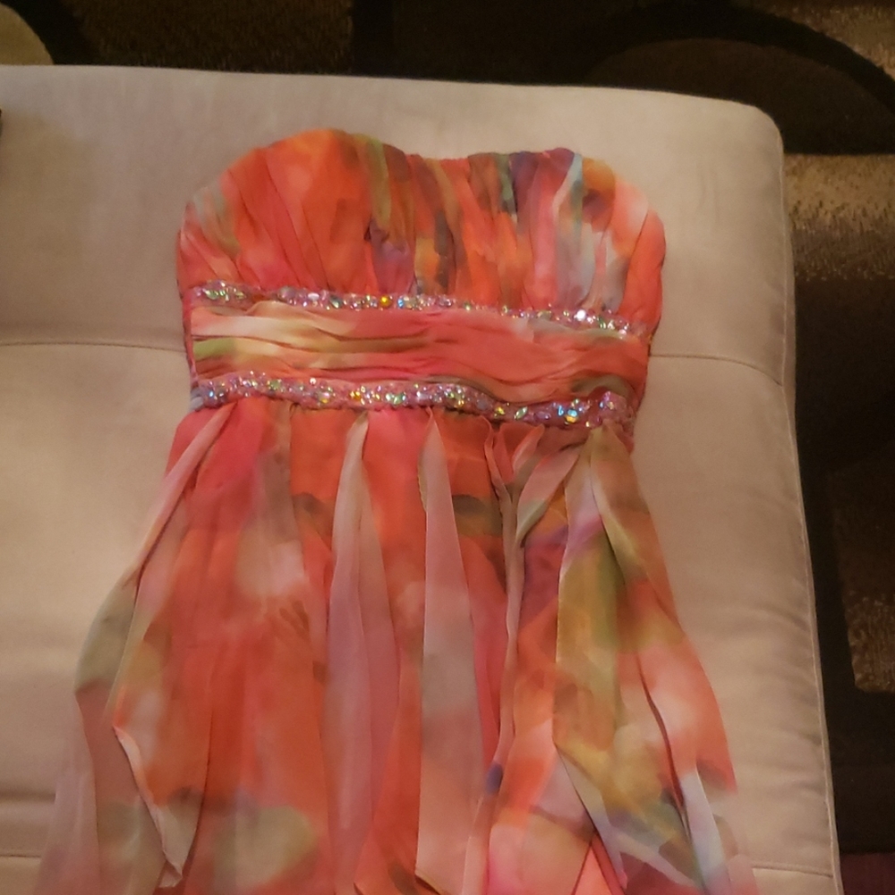 High Low Strapless Multi Colored Dress